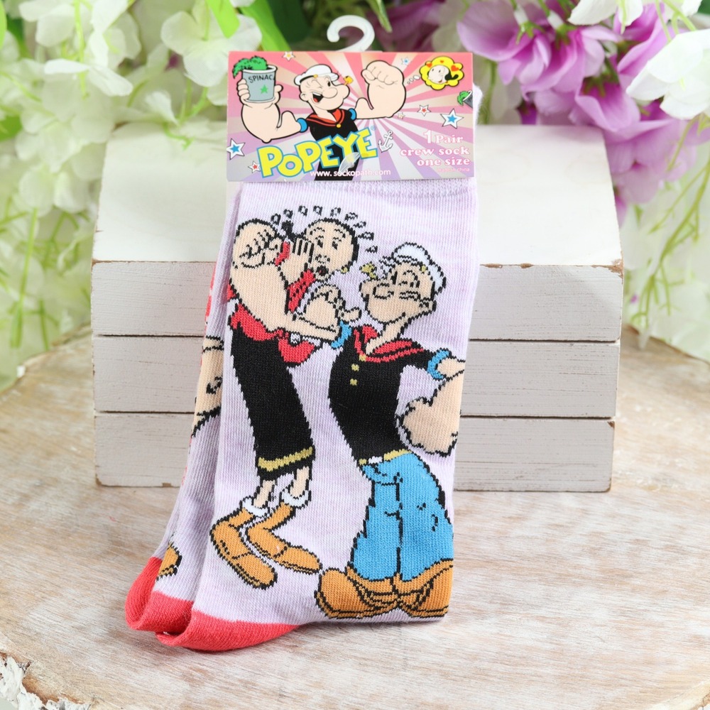 Popeye the Sailor Man Crew Socks Purple Novelty Graphic Adult One Size NWT